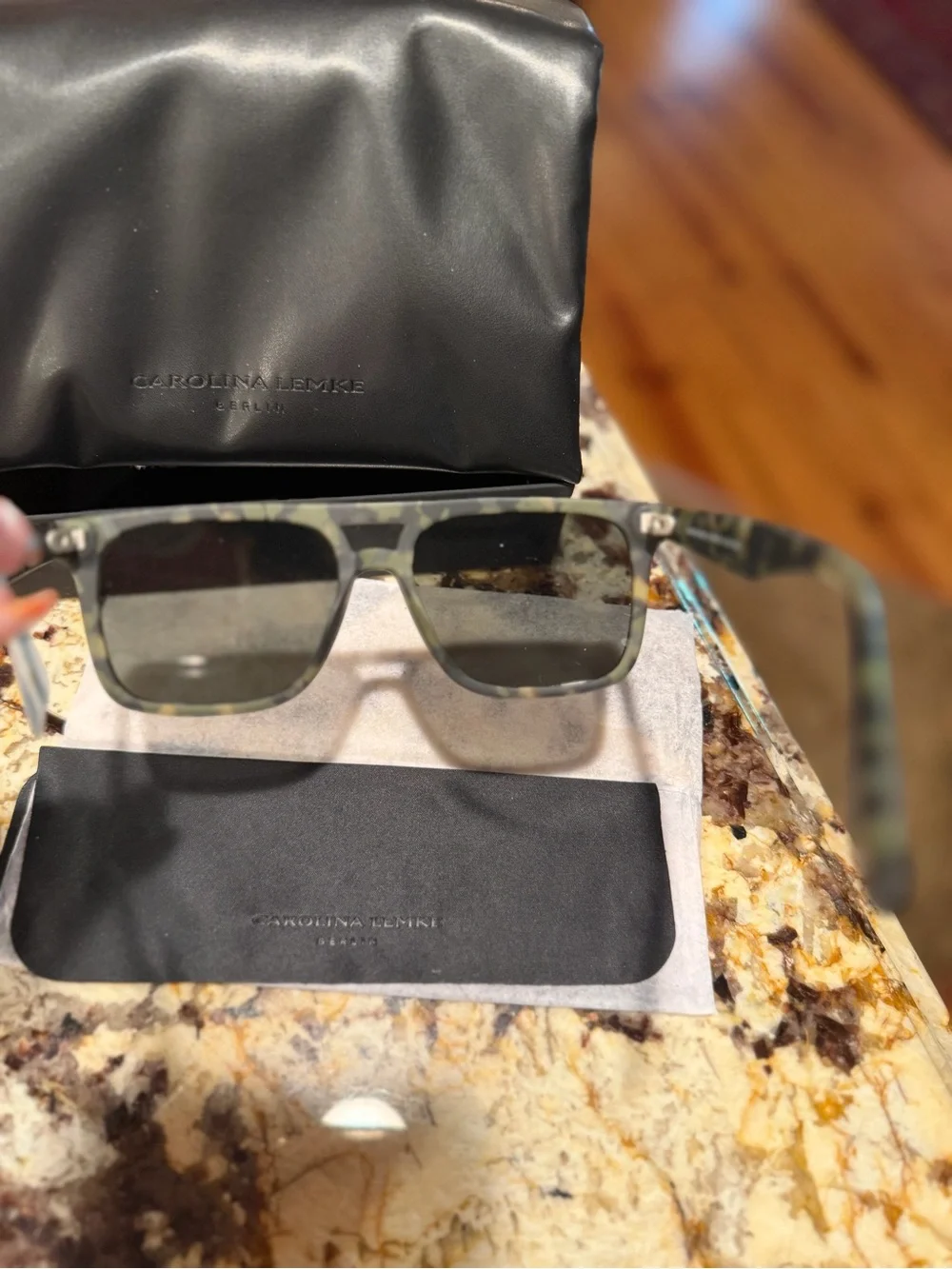 Carolina Lemke NWT Square Aviator Frame Sunglasses - Green Camo Acetate Frames